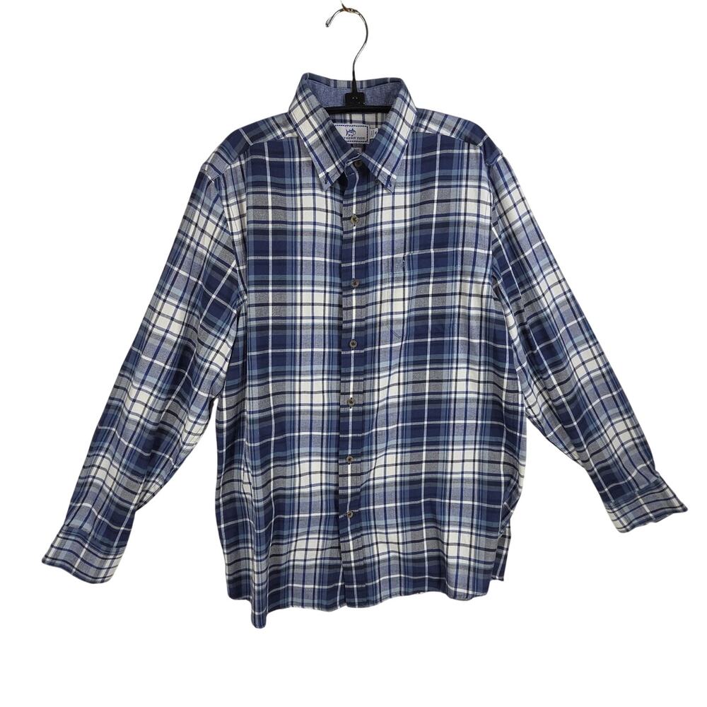 Southern Tide Shirt Plaid Cotton Stretch Long Sleeve Mens Medium Blue Fishing